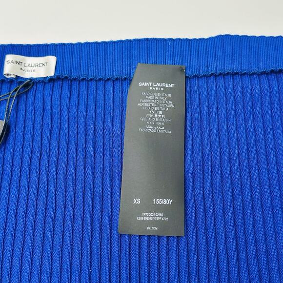 YSL Saint Laurent Size XS Ribbed Knit Strapless Top Front Zip Blue NWT $690 - Picture 6 of 12